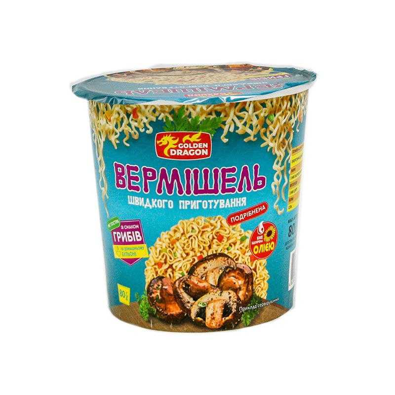 Вермішель Golden Dragon зі смаком грибів не гостра 80г